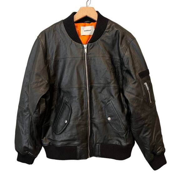 Deadwood Recycled Lambskin Leather Bomber Jacket Size Large - Picture 5 of 15